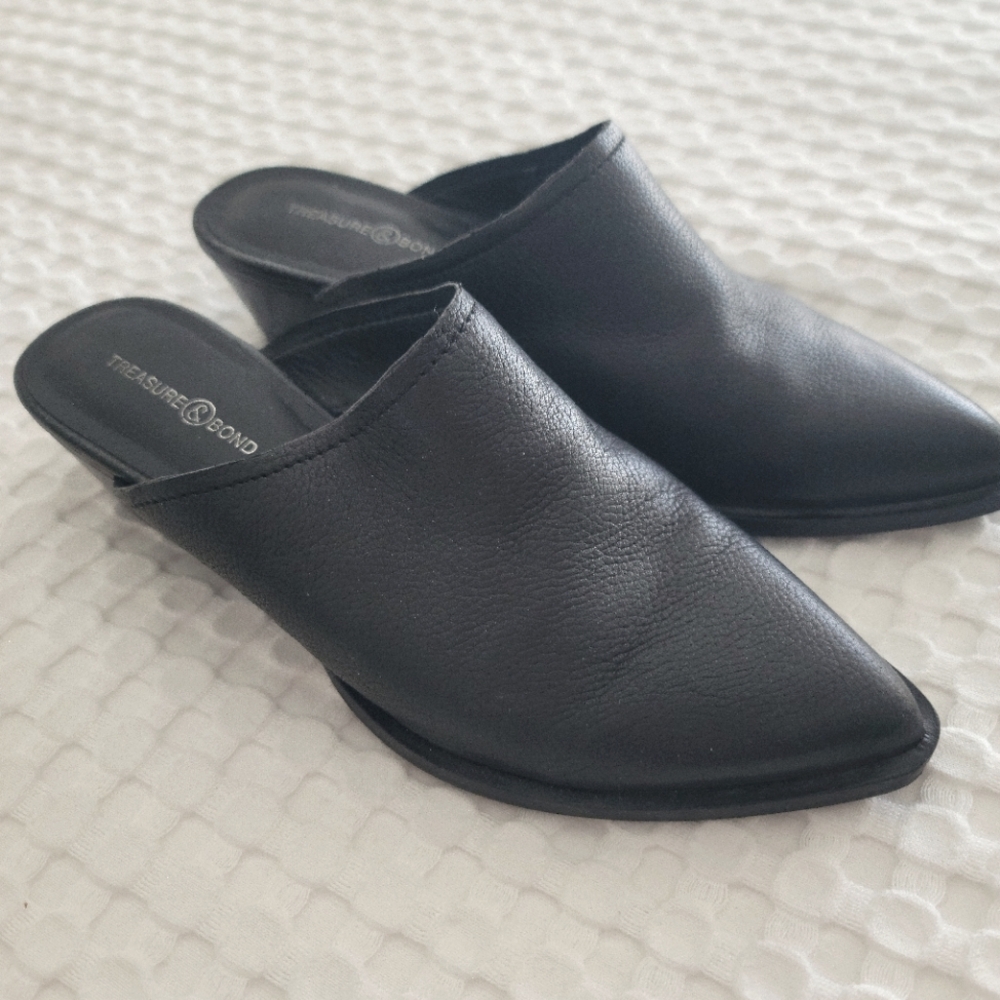 Black Treasure & Bond Slip On Clog Mule Heels